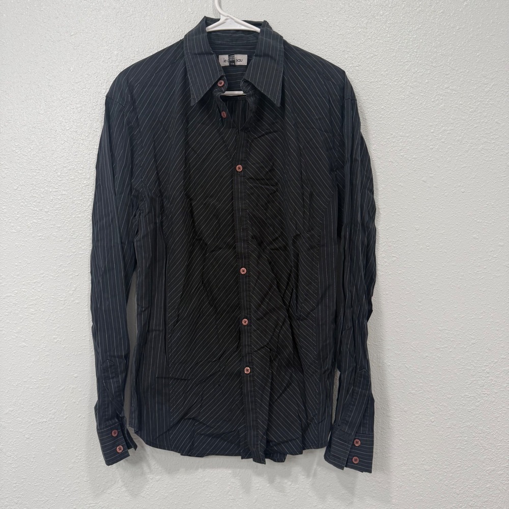 Le Chateau Mens Black Pinstripe Long Sleeve Button Down Shirt Large